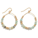 Dainty Beaded Hoop Drop Earrings - Teal