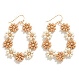 Beaded Flower Teardrop Earrings - Natural/Tan - Lace and Grace Boutique