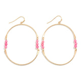 Stone Accent Bead Earrings - Pink - Lace and Grace Boutique