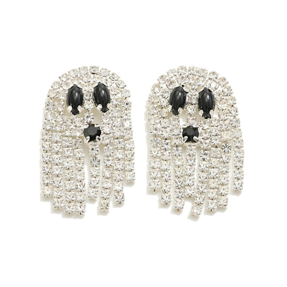 Rhinestone Ghost Tassel Post Drop Earrings - Lace and Grace Boutique