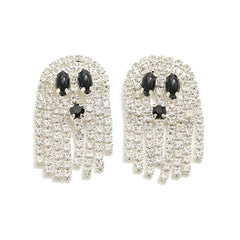 Rhinestone Ghost Tassel Post Drop Earrings - Lace and Grace Boutique