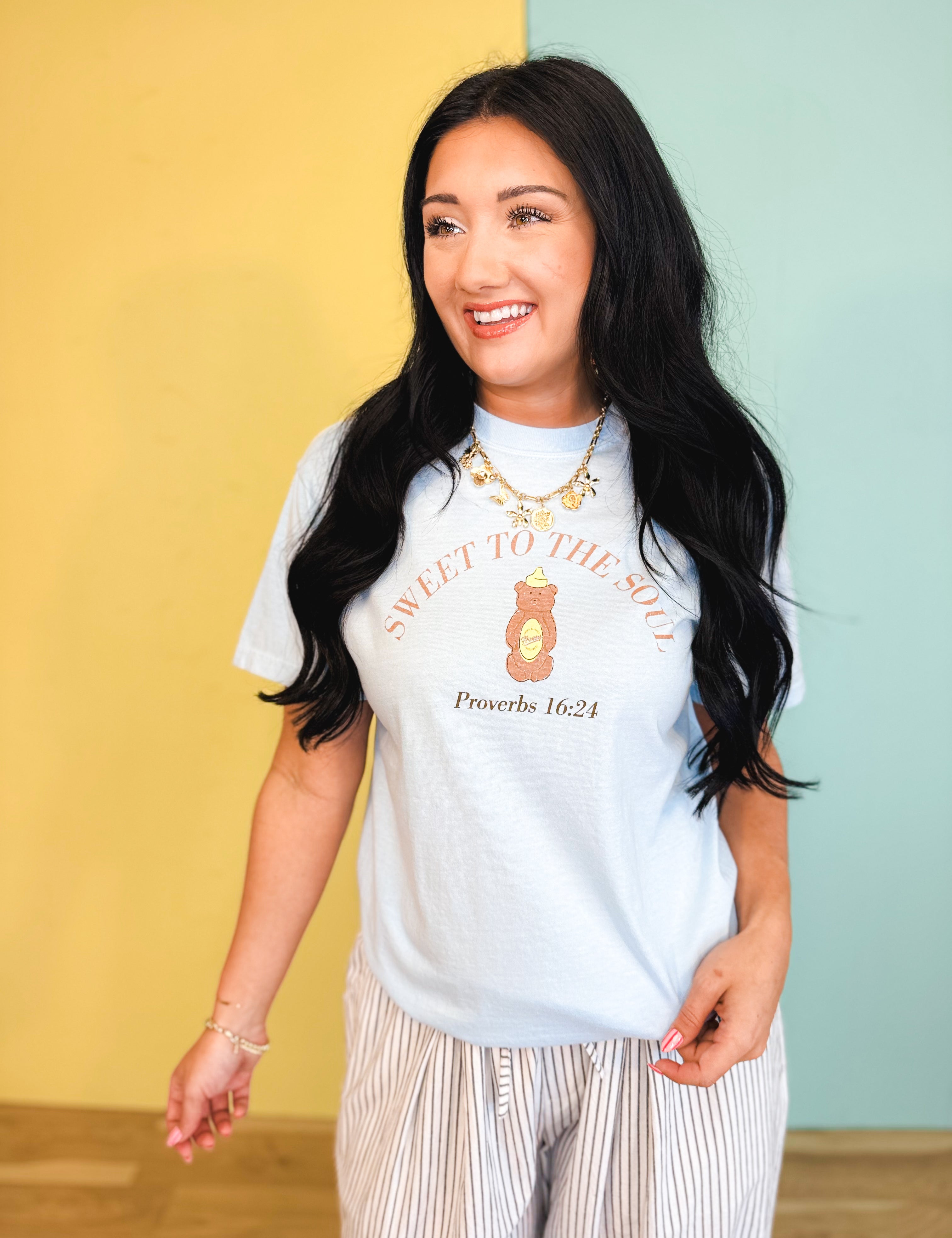 Kind Words Honey Bear Graphic Tee - Chambray - Lace and Grace Boutique