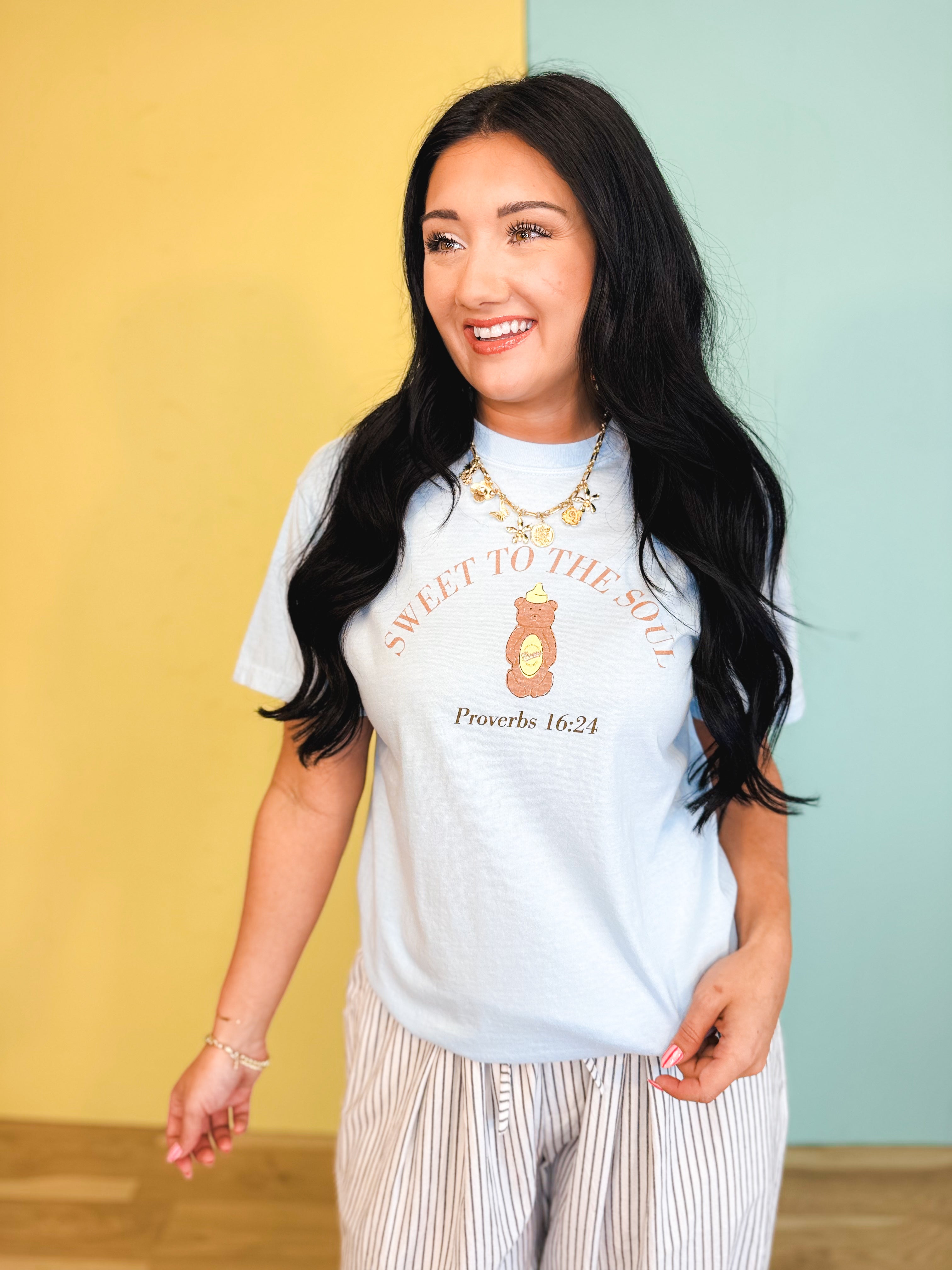 Kind Words Honey Bear Graphic Tee - Chambray - Lace and Grace Boutique
