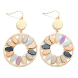 Gold Circular Drop Earrings - Yellow Multi
