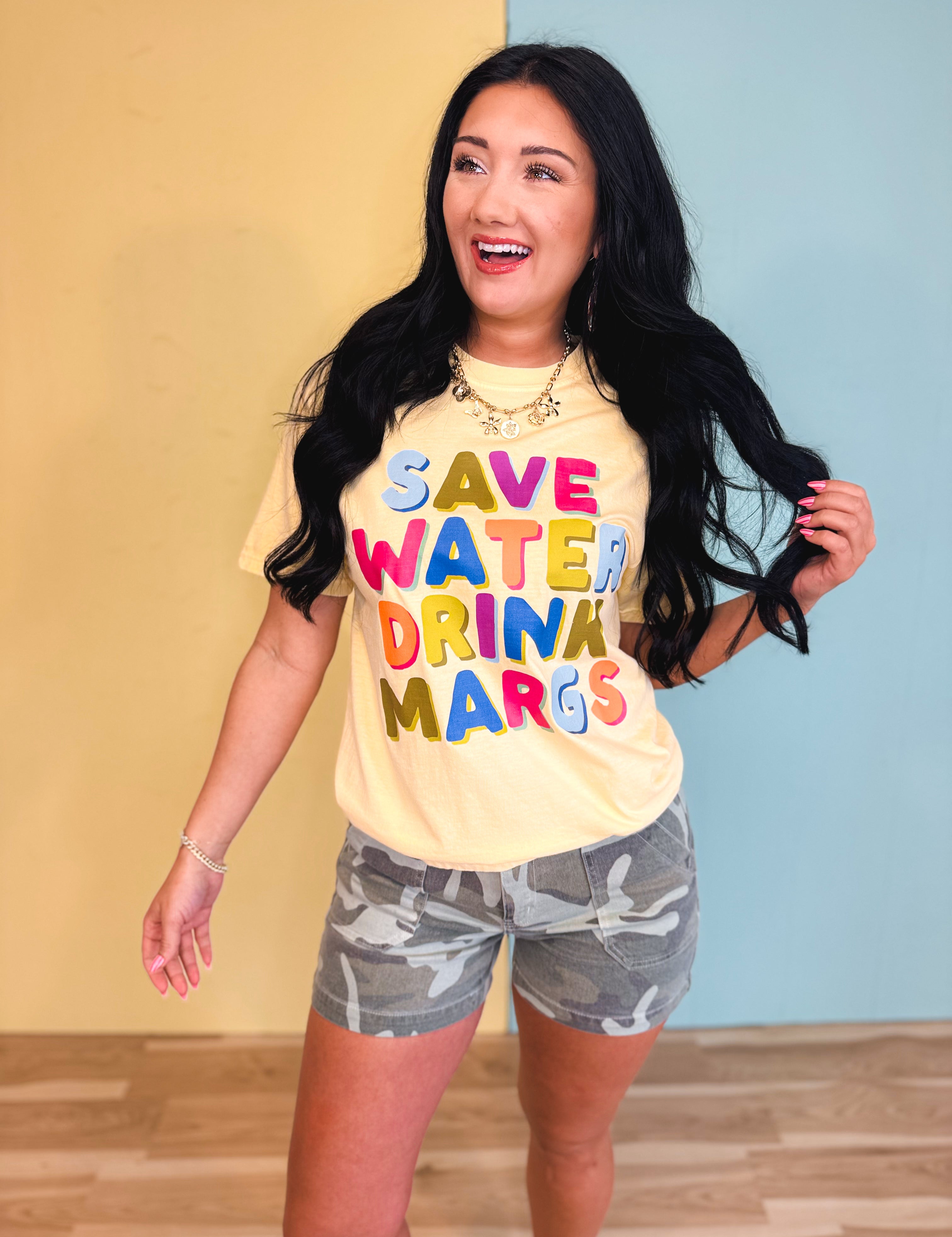 Save Water Drink Margs Graphic Tee - Butter Yellow - Lace and Grace Boutique