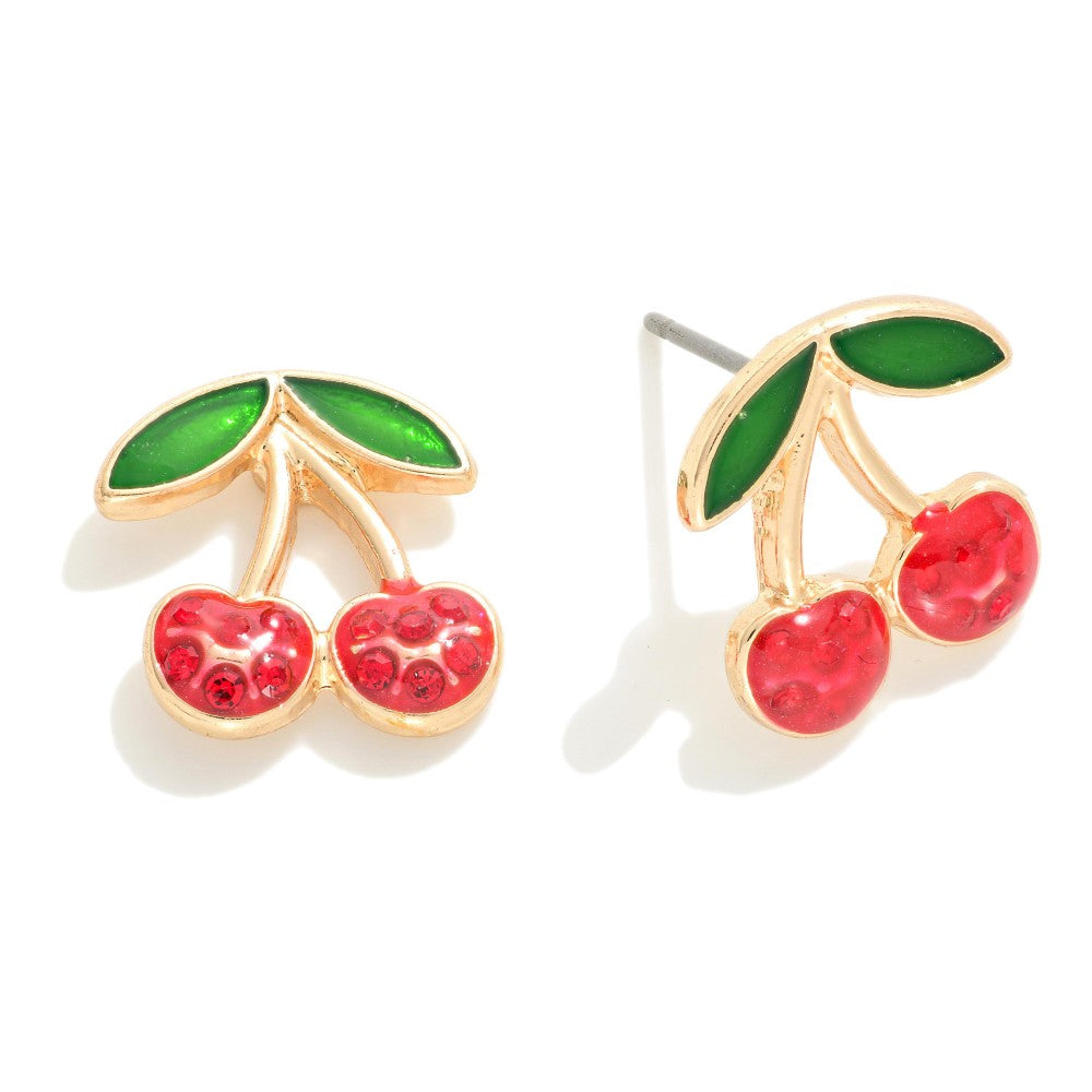 Rhinestone Cherry Stud Earrings - Lace and Grace Boutique