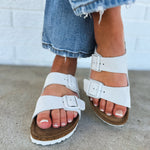 Birkenstock Arizona Soft Footbed Sandal - Modern Suede Antique White - Lace and Grace Boutique