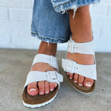 Birkenstock Arizona Soft Footbed Sandal - Modern Suede Antique White - Lace and Grace Boutique