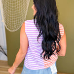 Striped Color Block Knit Henley Tank Top - Peach/Lavender - Lace and Grace Boutique