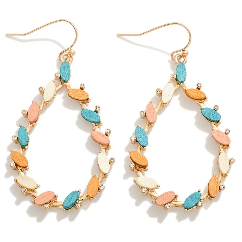 Wood & Rhinestone Teardrop Earrings - Lace and Grace Boutique