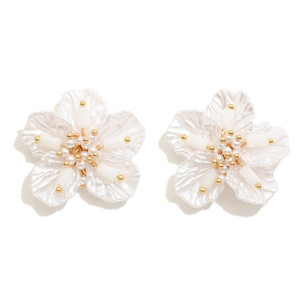 Pearlescent Beaded Earrings - White - Lace and Grace Boutique