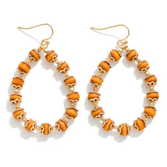 Wood Beaded Teardrop Earrings - Camel - Lace and Grace Boutique