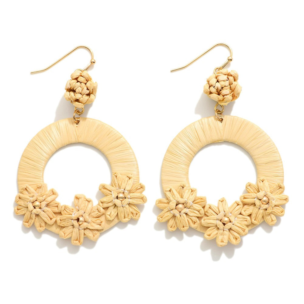 Raffia Wrapped Hoop Drop Earrings - Lace and Grace Boutique