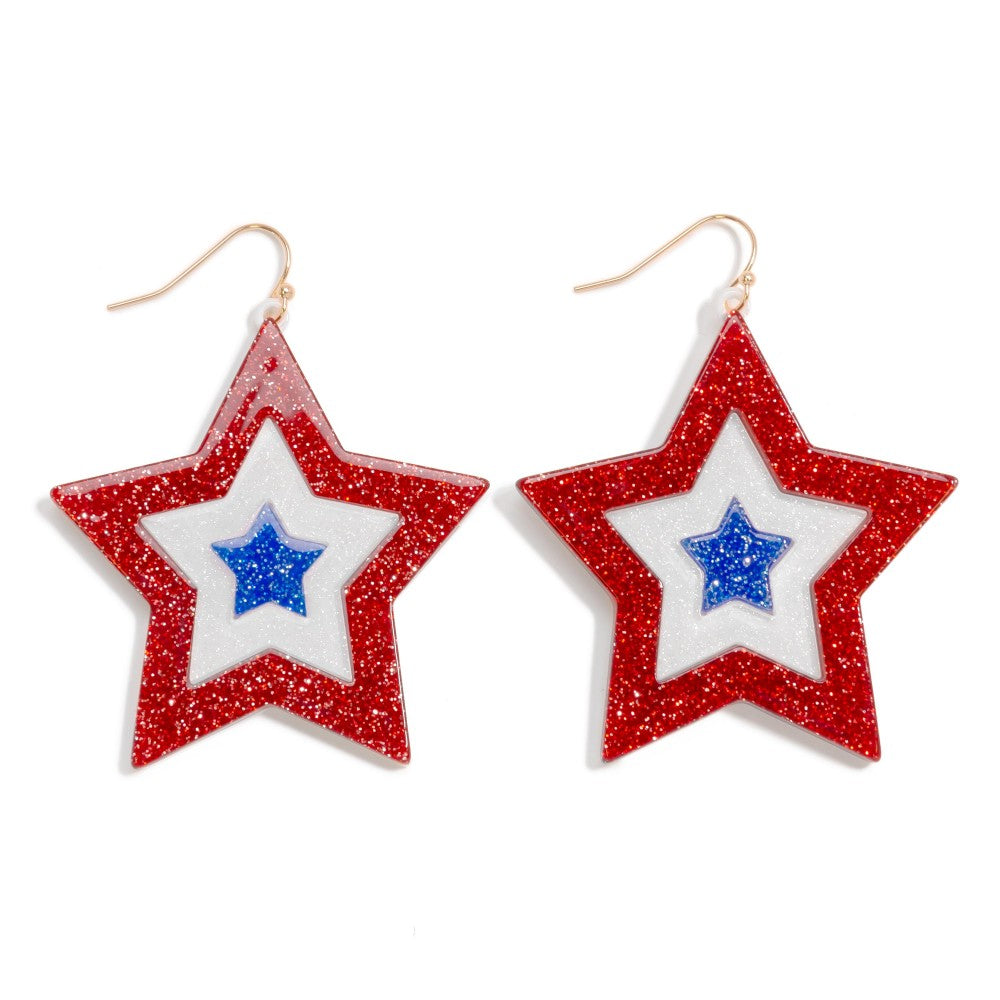 Americana Glitter Resin Star Drop Earrings - Lace and Grace Boutique