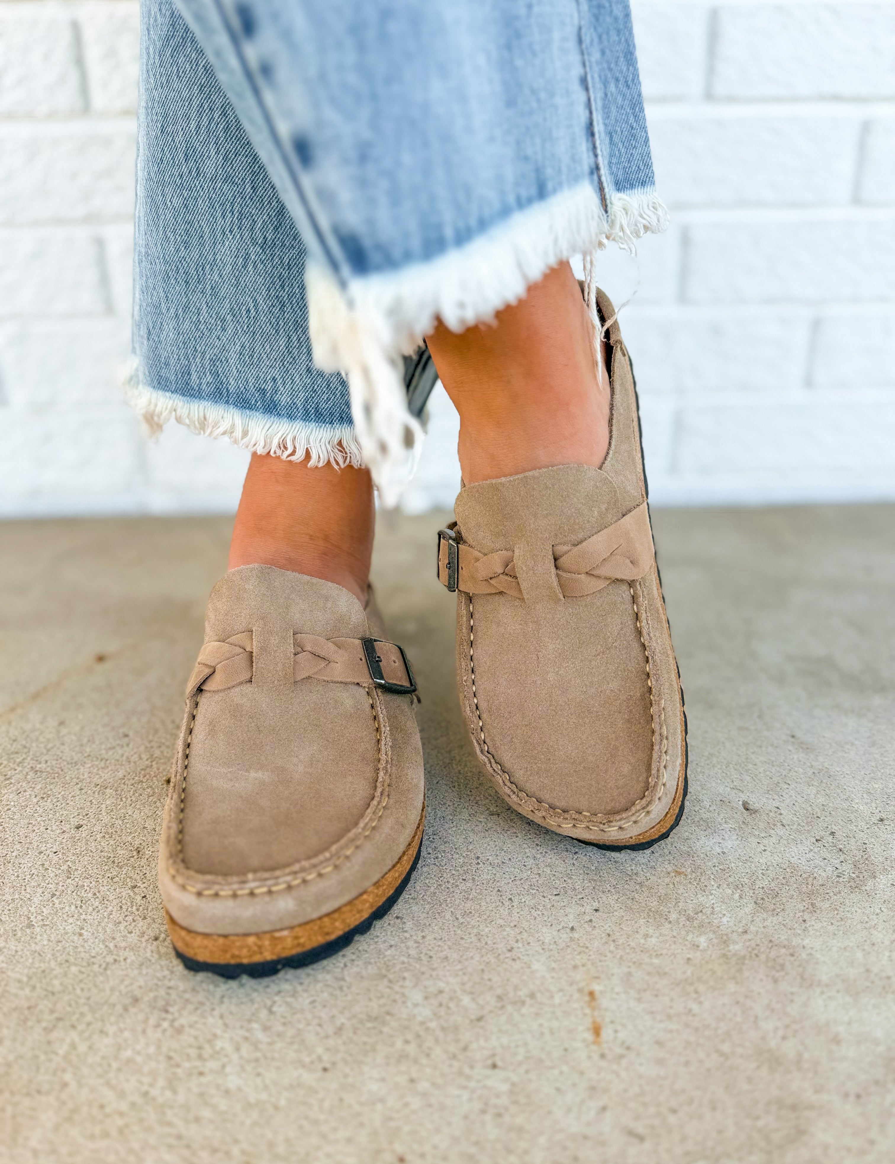 Birkenstock Buckley Braided Suede Leather Clog - Taupe - Lace and Grace Boutique