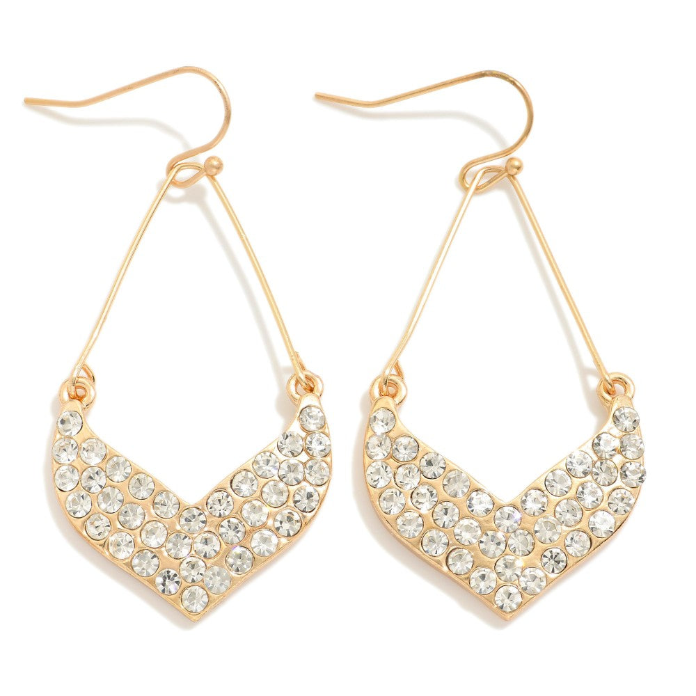 Rhinestone Studded Chevron Teardrop Earrings - Lace and Grace Boutique