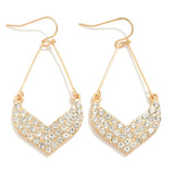 Rhinestone Studded Chevron Teardrop Earrings - Lace and Grace Boutique