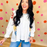 Crochet Detail Long Sleeve Top - Rainbow