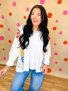 Crochet Detail Long Sleeve Top - Rainbow - Lace and Grace Boutique