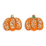 Glitter Pumpkin Post Drop Earrings - Orange