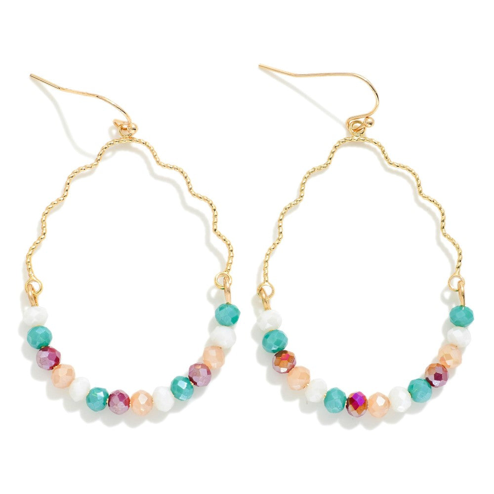 Wavy Beaded Wire Teardrop Earrings - Lace and Grace Boutique