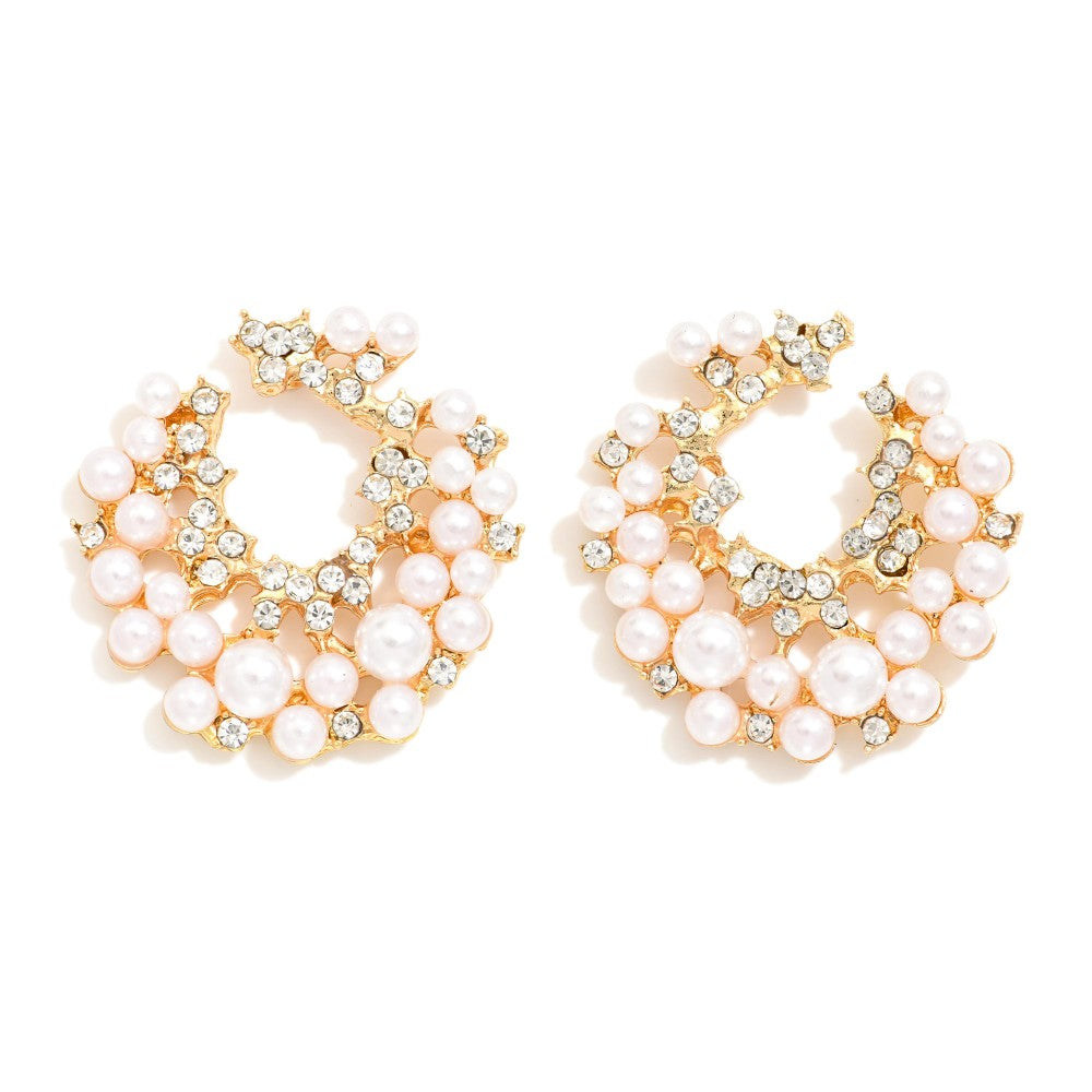 Crescent Pearl & Rhinestone Earrings - Lace and Grace Boutique
