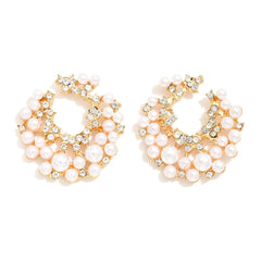 Crescent Pearl & Rhinestone Earrings - Lace and Grace Boutique
