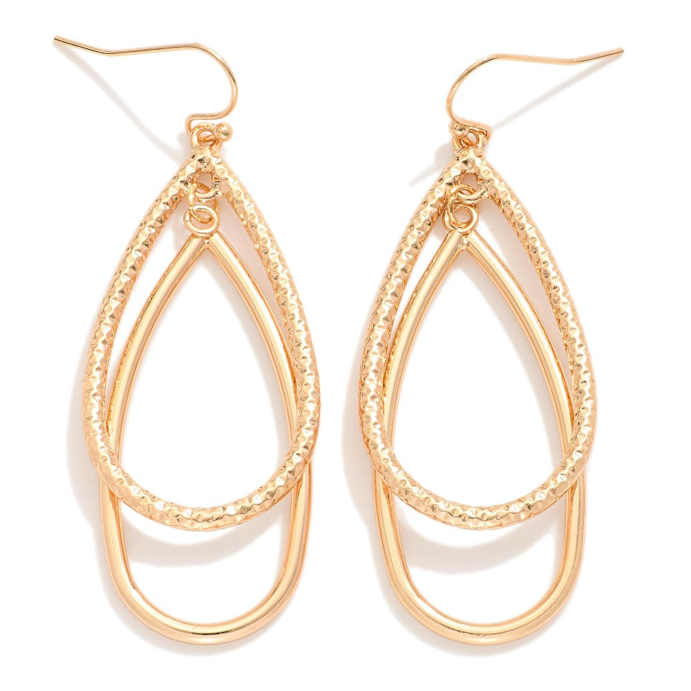 Textured Double Teardrop Gold Earrings - Lace and Grace Boutique