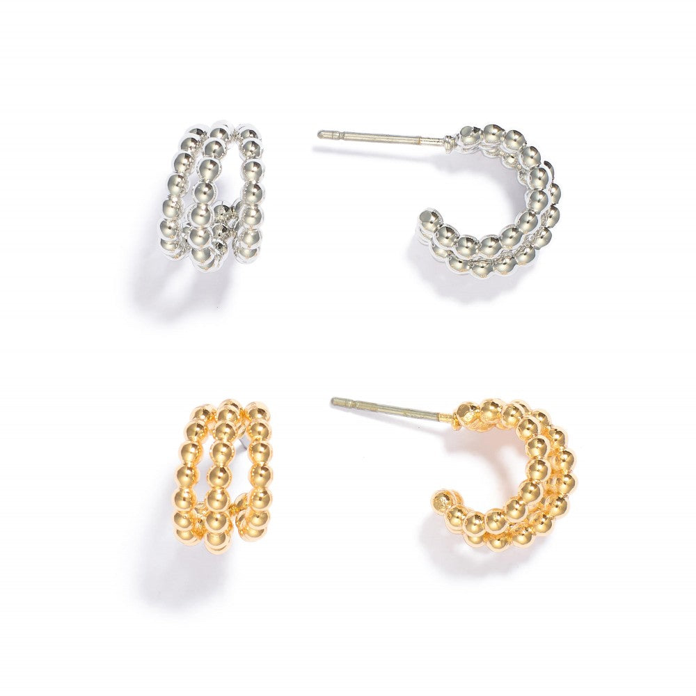 Set of 2, Silver & Gold Layered Beaded Hoop Earrings - Lace and Grace Boutique