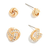 Knotted Rhinestone Stud Earring Set