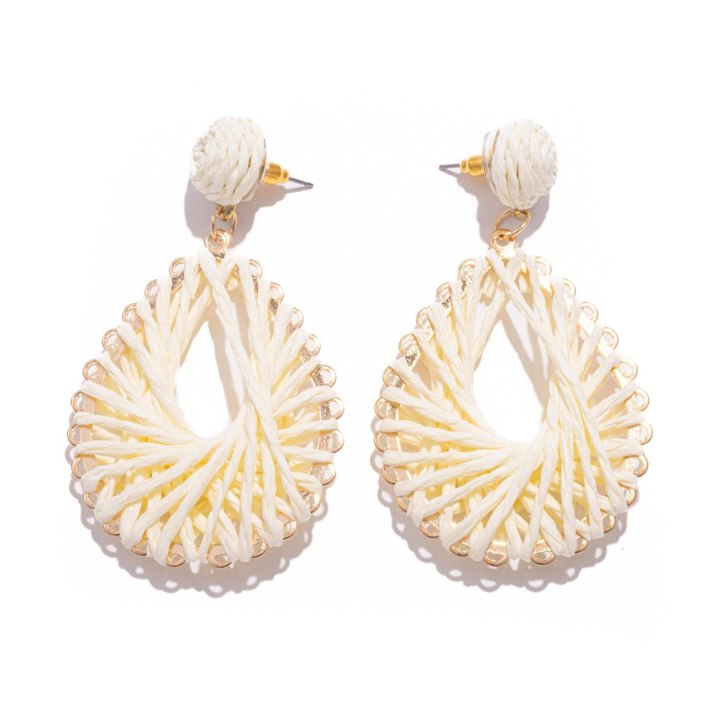 Raffia Teardrop Post Drop Earrings - Cream - Lace and Grace Boutique
