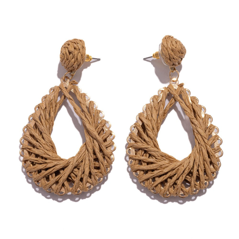 Tan Raffia Teardrop Earrings - Lace and Grace Boutique