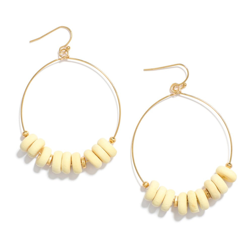 Wooden Disk Beaded Drop Earrings - Lace and Grace Boutique