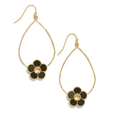 Wooden Flower Teardrop Earrings
