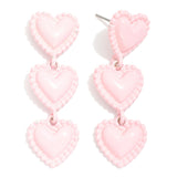 Linked Heart Post Drop Earrings - Pink