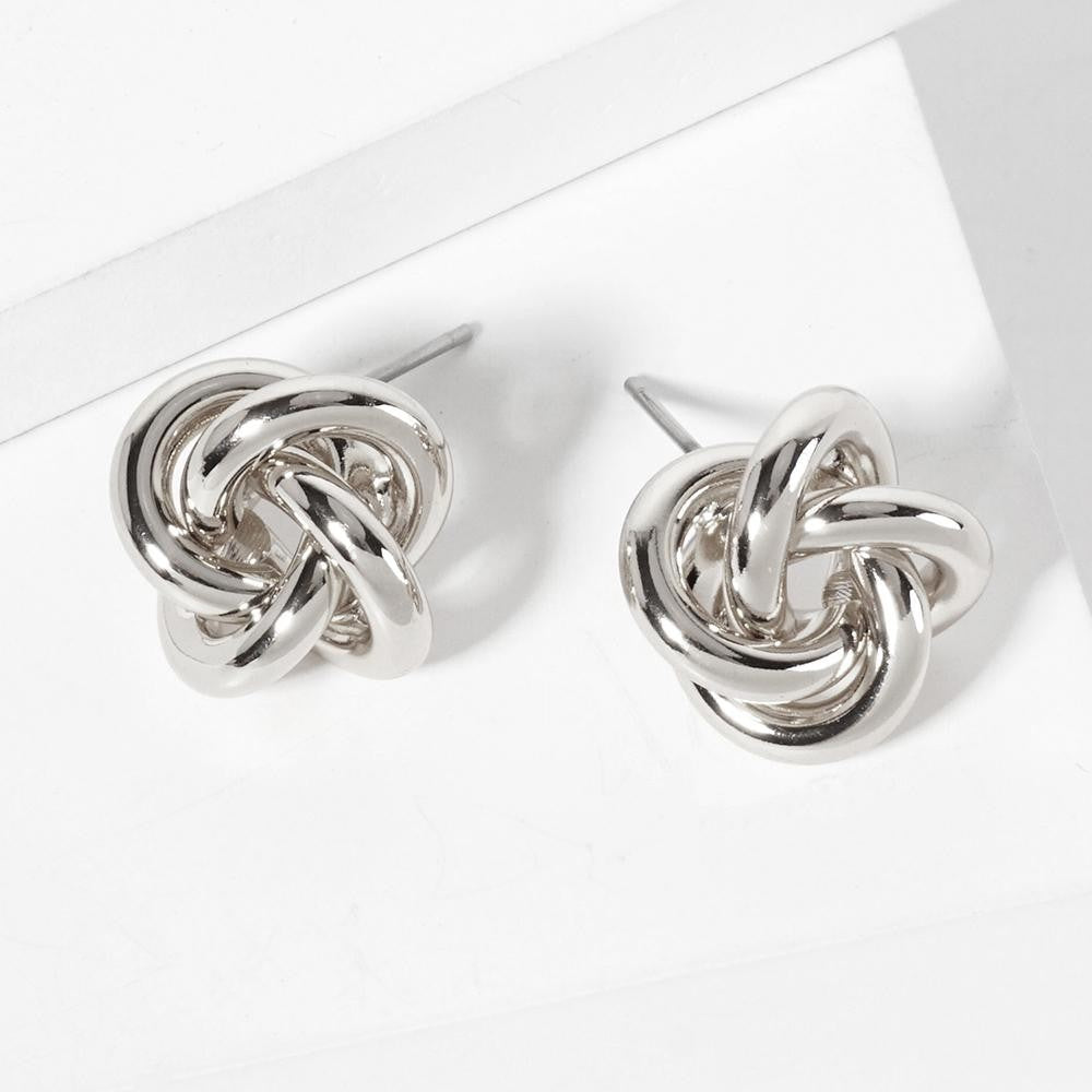 Knotted Stud Earrings - Silver - Lace and Grace Boutique