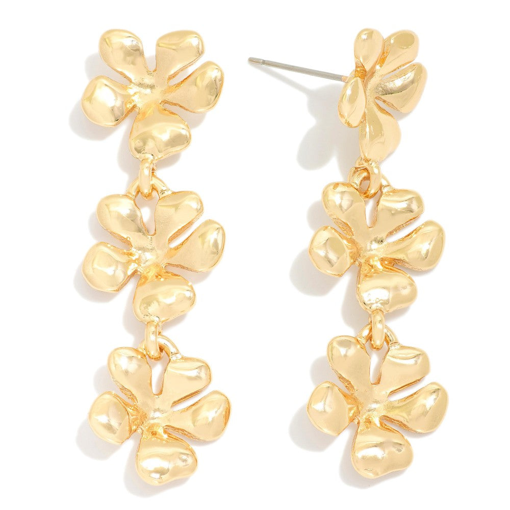 Gold Triple Drop Flower Earrings - Lace and Grace Boutique