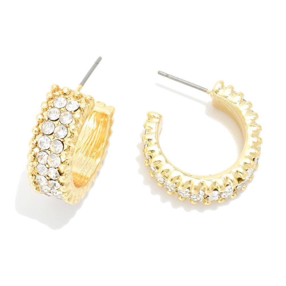 Rhinestone Huggie Hoop Earrings - Silver/Gold - Lace and Grace Boutique