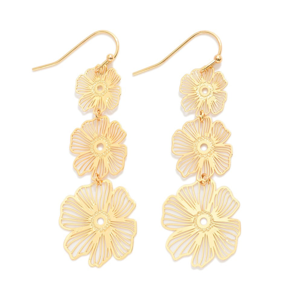 Long Linked Flower Drop Earrings - Gold - Lace and Grace Boutique