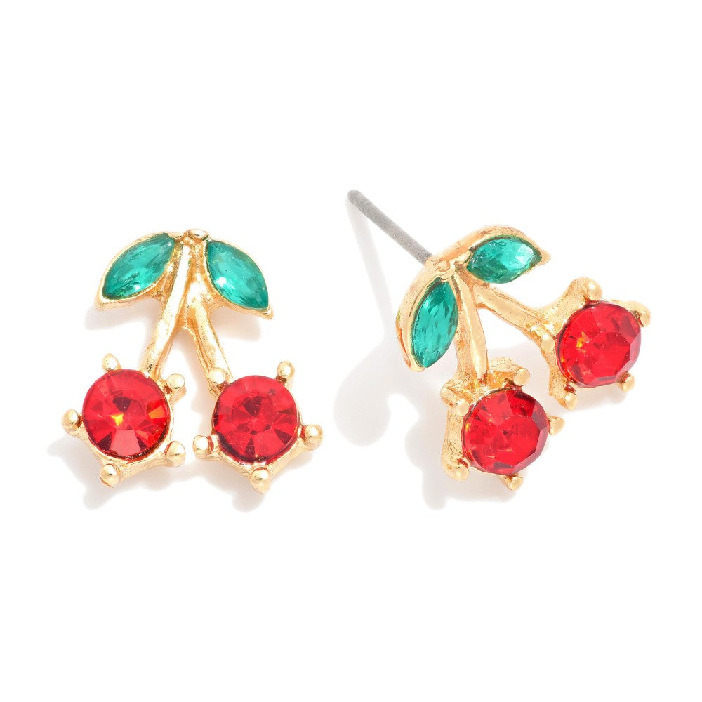Cherry Crystal Stud Earrings - Lace and Grace Boutique
