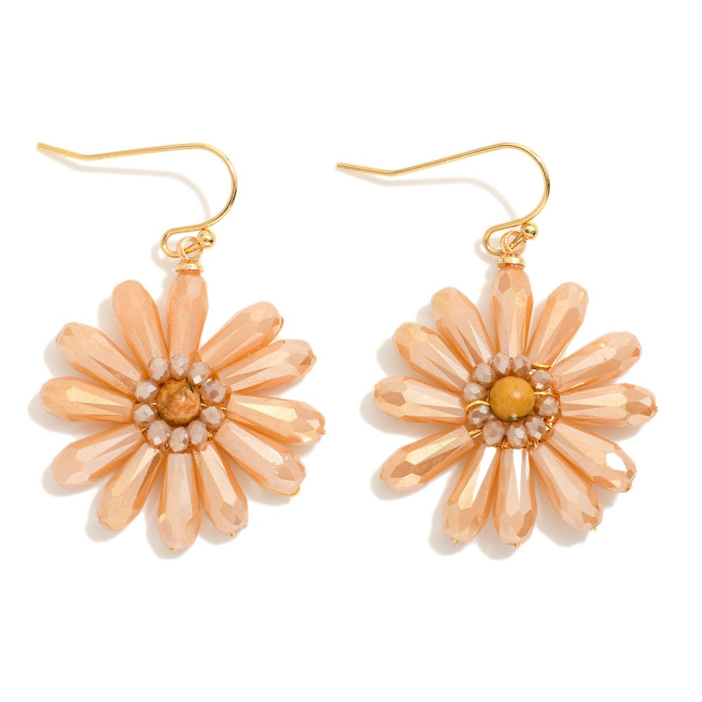 Beaded Flower Drop Earrings - Champagne - Lace and Grace Boutique