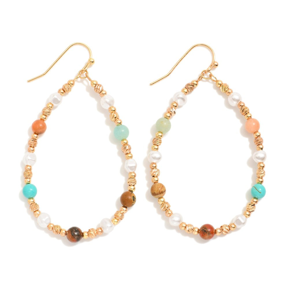 Stone & Pearl Beaded Teardrop Earrings - Lace and Grace Boutique