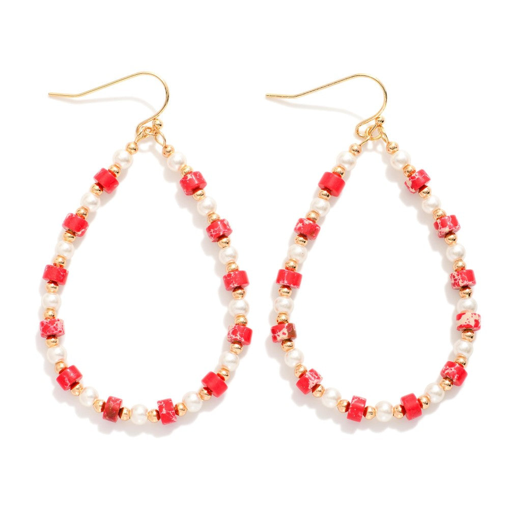 Beaded Teardrop Earrings - Red/White - Lace and Grace Boutique