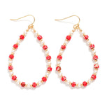 Beaded Teardrop Earrings - Red/White - Lace and Grace Boutique