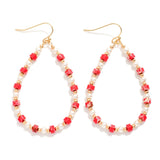 Beaded Teardrop Earrings - Red/White - Lace and Grace Boutique