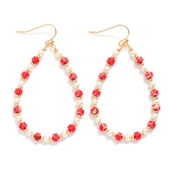 Beaded Teardrop Earrings - Red/White - Lace and Grace Boutique
