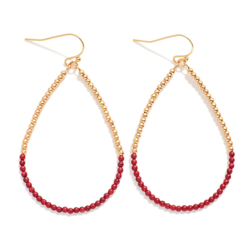 Beaded Teardrop Earring - Burgandy/Gold - Lace and Grace Boutique