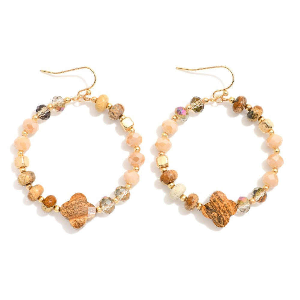 Beaded Hoop Earrings - Brown Multi - Lace and Grace Boutique