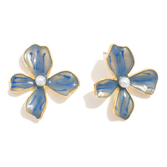 Blue Flower & Pearl Stud Earrings - Lace and Grace Boutique