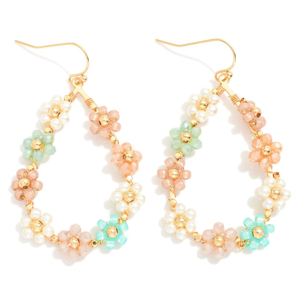 Petite Flower Beaded Teardrop Earrings - Pastel Multi - Lace and Grace Boutique